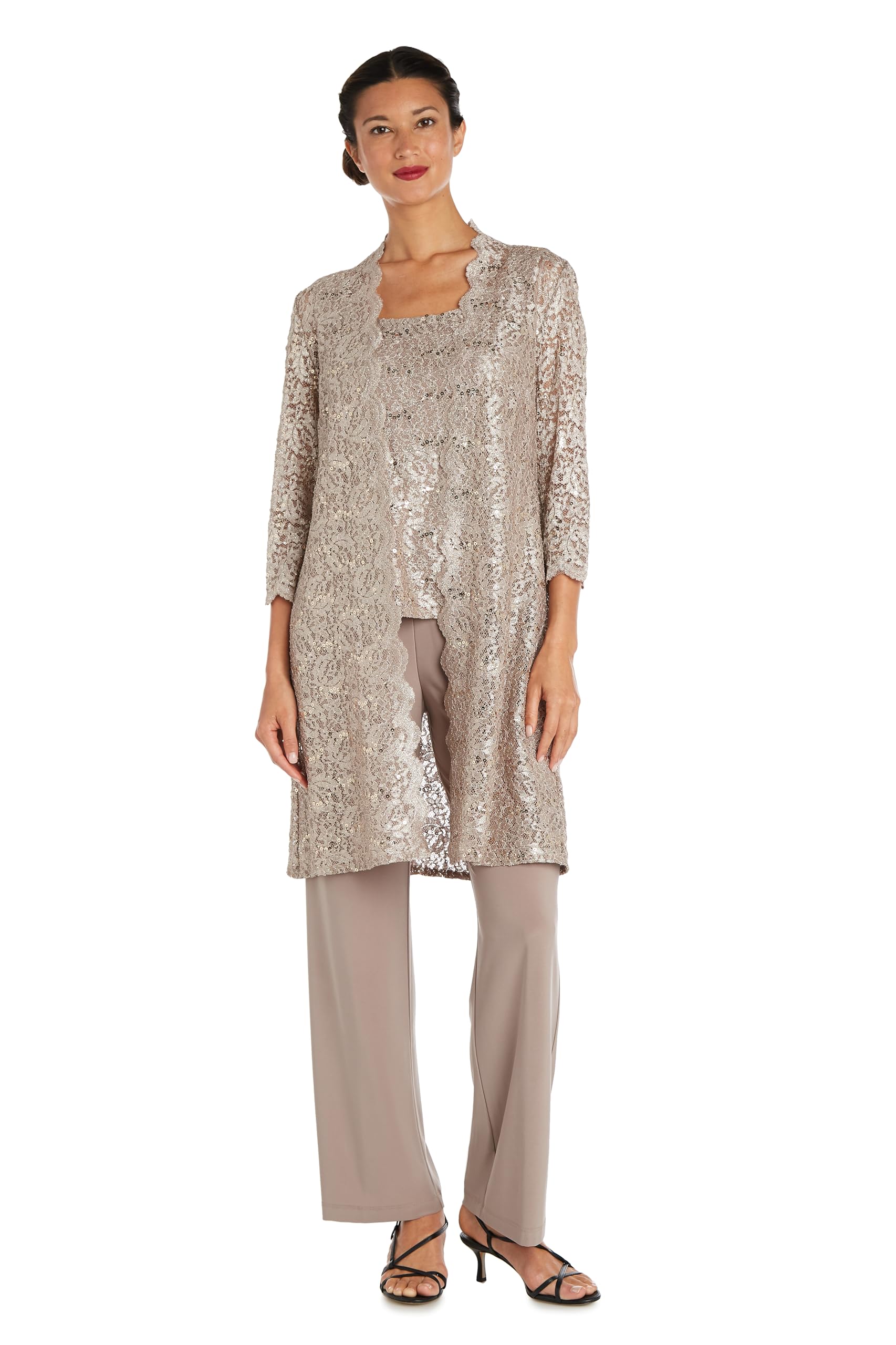 R&M Richards Womens Plus Sequined Lace Pant Suit