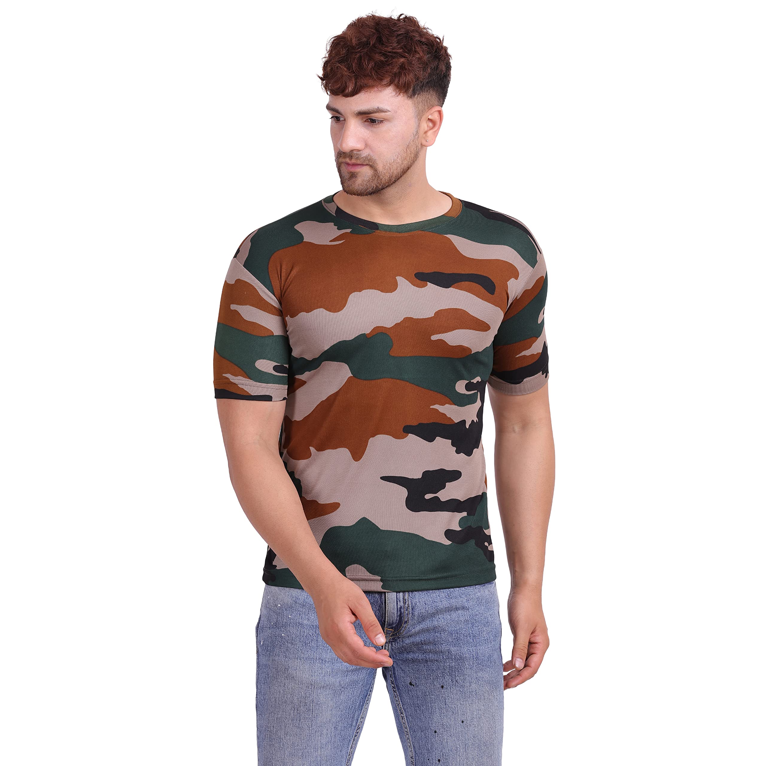 GLAUCUS Army/Military Print Camouflage Sport T-Shirt for Men (Sport Fabric- Dry Fit)