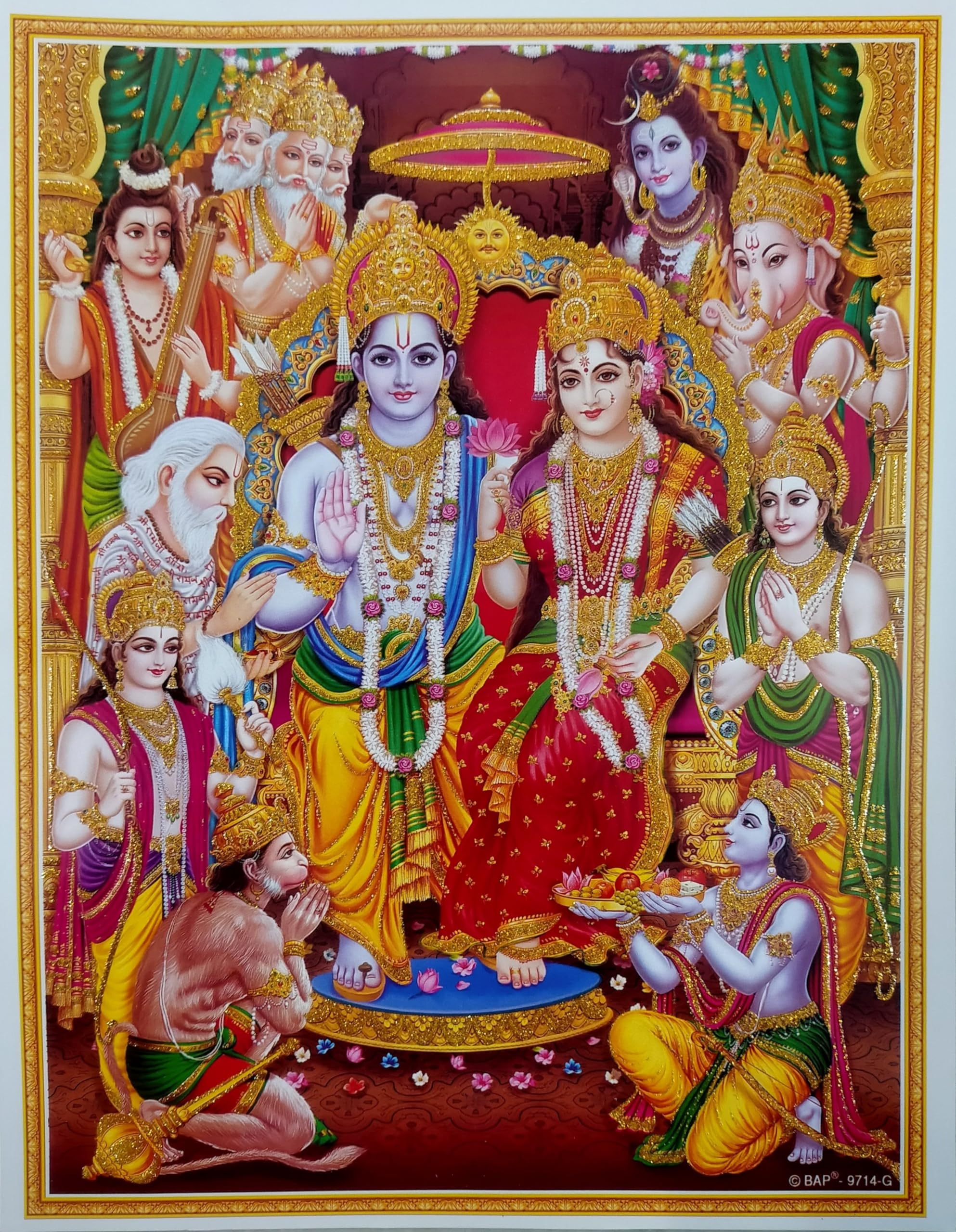 Rastogi Handicraft Best Of Indian Reprint Hindu God Poster/Picture With Unframed (Ram-Ji-Darbar-11 X9)