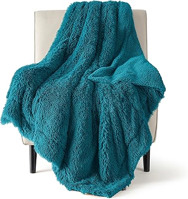 Bedsure Soft Teal Throw Blanket for Couch, Fluffy Fuzzy Teal Blankets for Sofa, Cozy Plush Sherpa Fleece Faux Fur Blanket, Turquoise Aqua Teal Decor Christmas Blanket Teal Gifts for Women, Men, 50x60