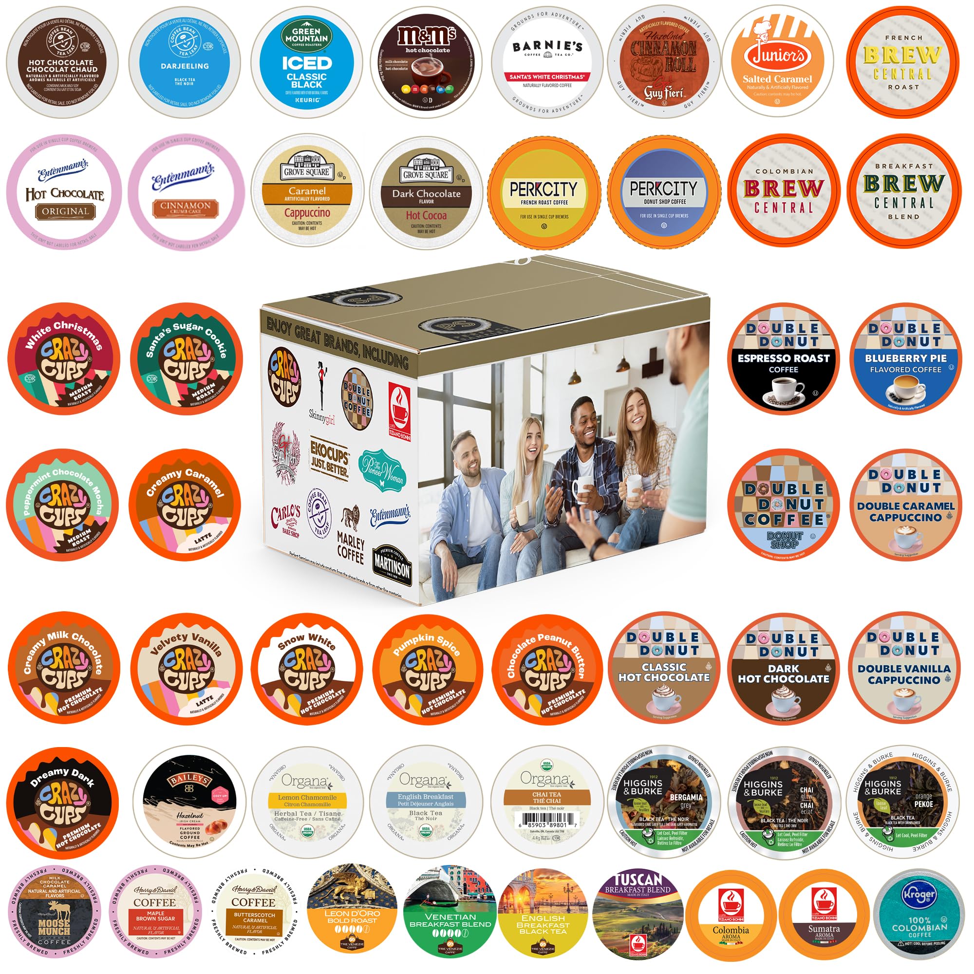 Perfect Samplers Coffee, Tea, Cider, Cappuccino & Hot Chocolate Single Serve Cups for Keurig K Cup Brewers Sampler, 50 Count