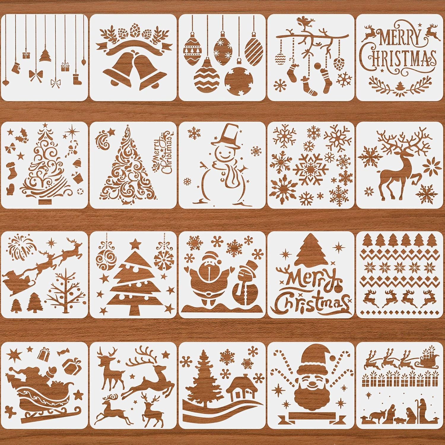 Amazon.com: 20 Pieces Christmas Stencils Template Reusable Plastic ...