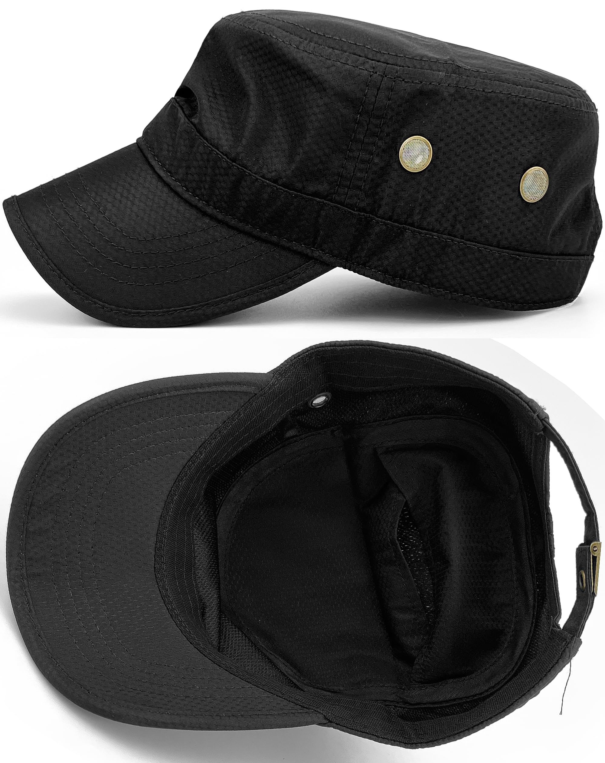 REDSHARKSHidden Pocket Cadet Army Hat Quick Dry Military Style Flat Top Baseball Dad Sun Cap