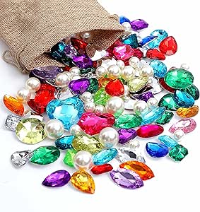 DEODARI 115pcs Pirate Gems Fake Treasure Jewels with Pearls in Sack bag Kids Pirate party Favors