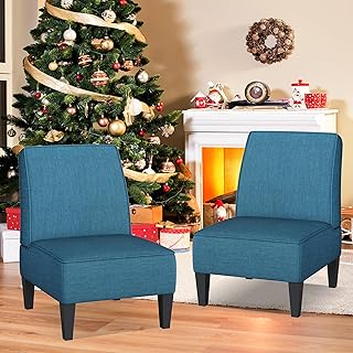 ALISH Accent Chairs Set of 2 Upholstered Living Room Chairs Armless Side Chairs Bedroom Chairs with Curved Backrest and Wo...