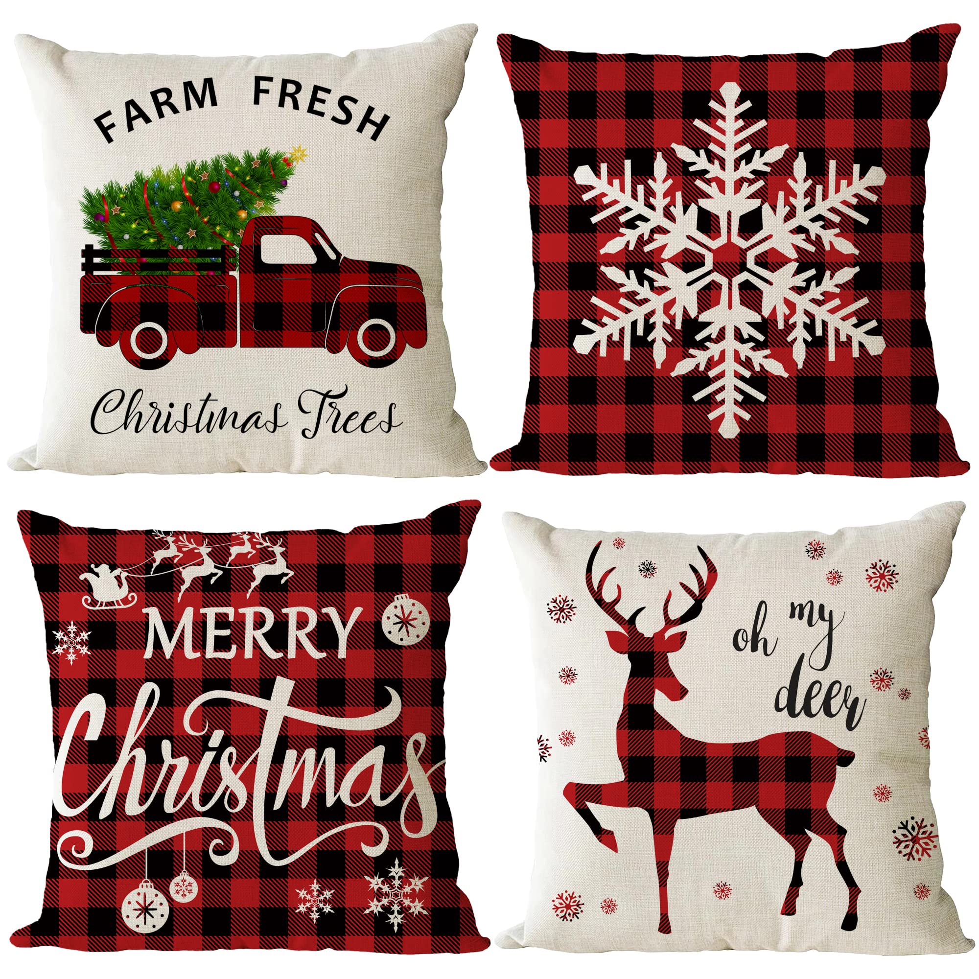 Amazon.com: YeeJu Christmas Pillow Covers 12x12 Set of 4 Merry ...