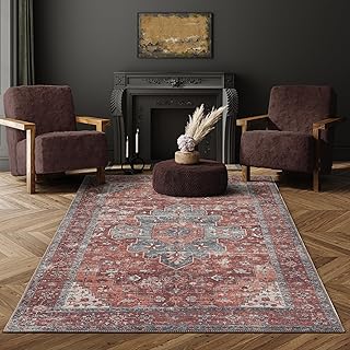 Adiva Rugs Machine Washable 3x5 Area Rug with Non Slip Backing for Living Room, Bedroom, Bathroom, Kitchen, Printed Vintag...