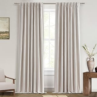 Linen Curtains 120 Inches Long for Bedroom, Ceiling Mount Track Curtains with Back Tab Pinch Pleated Blackout Drapes for S...