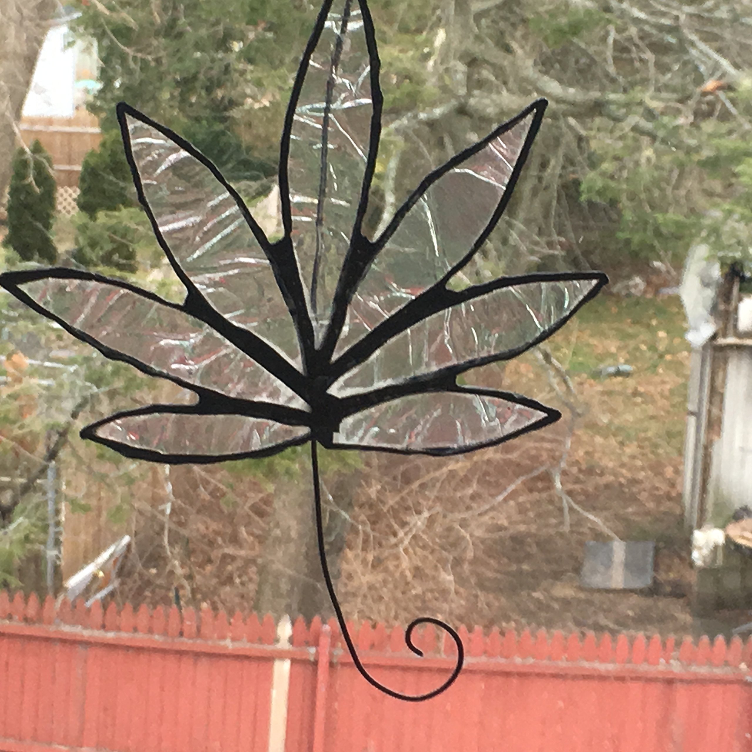 Clear Iridescent Stained Glass Hemp Leaf, Pot Leaf, Sun Catcher, Marijuana Leaf,