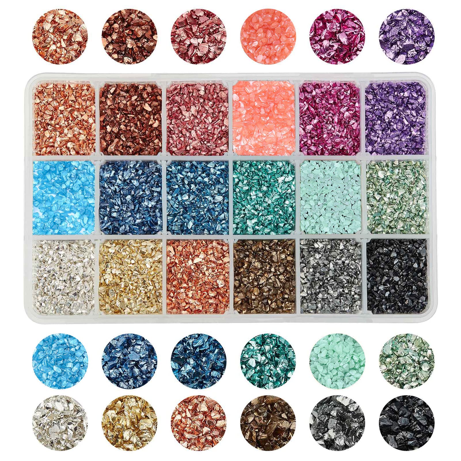 OLYCRAFT 144g Glass Chips 16 Colors Crushed Glass Glitter Undrilled Glass Beads for Nail Art Crafts Resin DIY Mobile Phone Case Vase Fillers Jewelry Making Home Decoration