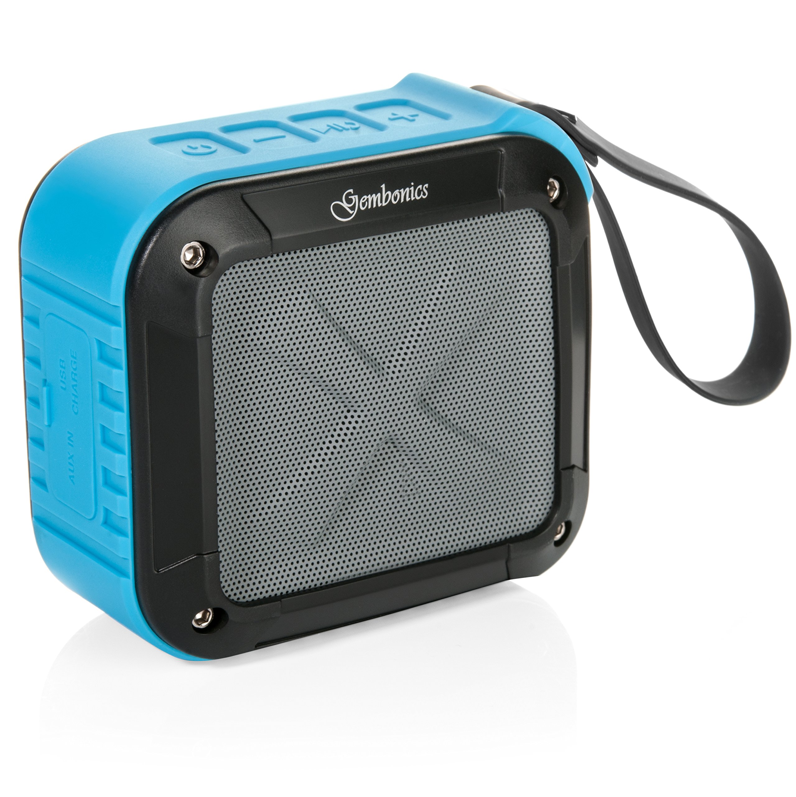 Wireless Bluetooth 4.1 Speaker by Gembonics, Best Shockproof Waterproof Shower Speakers with 10 Hour Rechargeable Battery Life, Powerful Audio Driver, Pairs with All Bluetooth Devices (Blue)