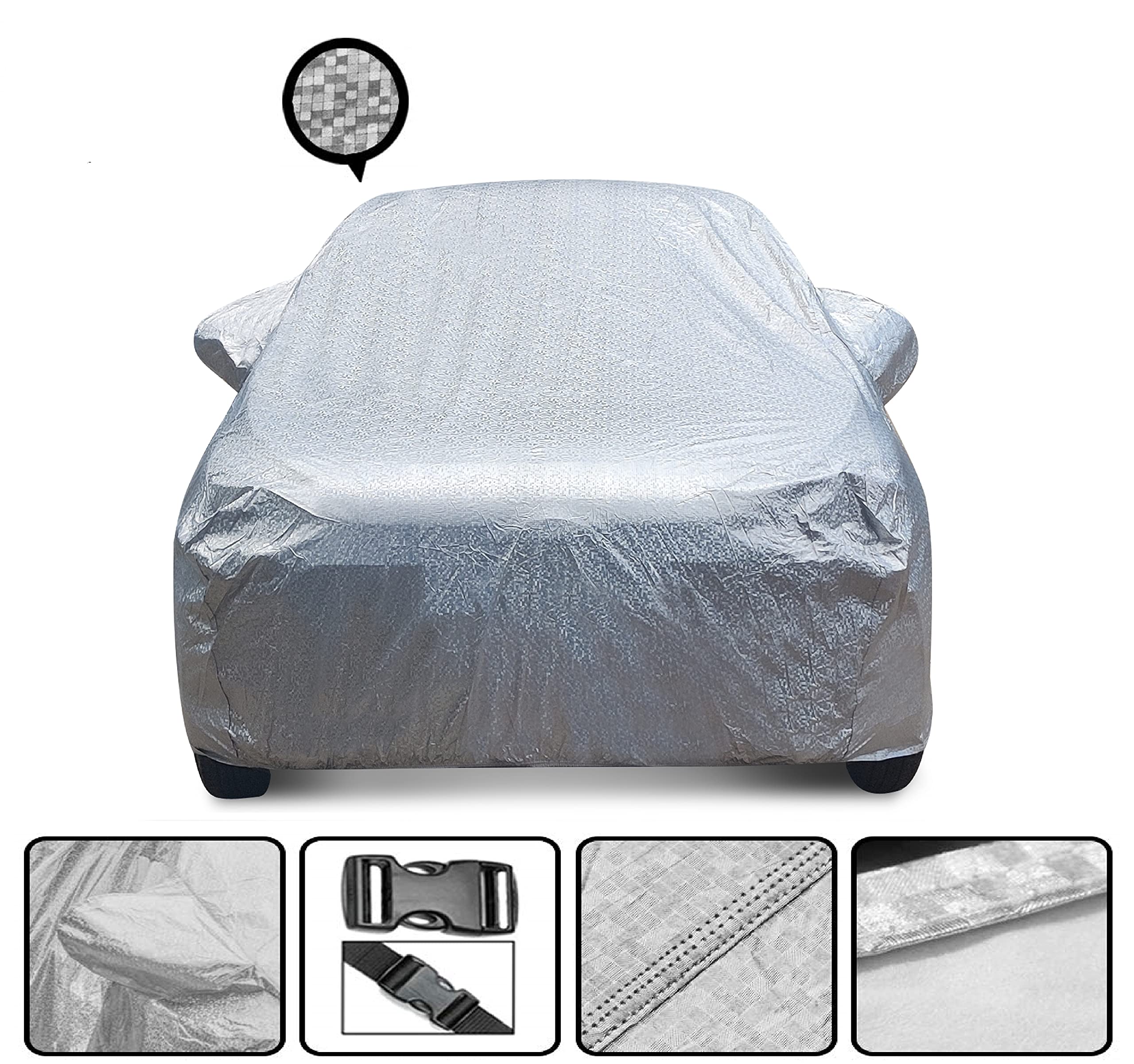 Auto Hub 100% Waterproof Car Cover Compatible with Hyundai Grand I10 (Model : 2013-2018)-(Fabric: Polyester-Cotton Coating, Color:-Matelic Silver)