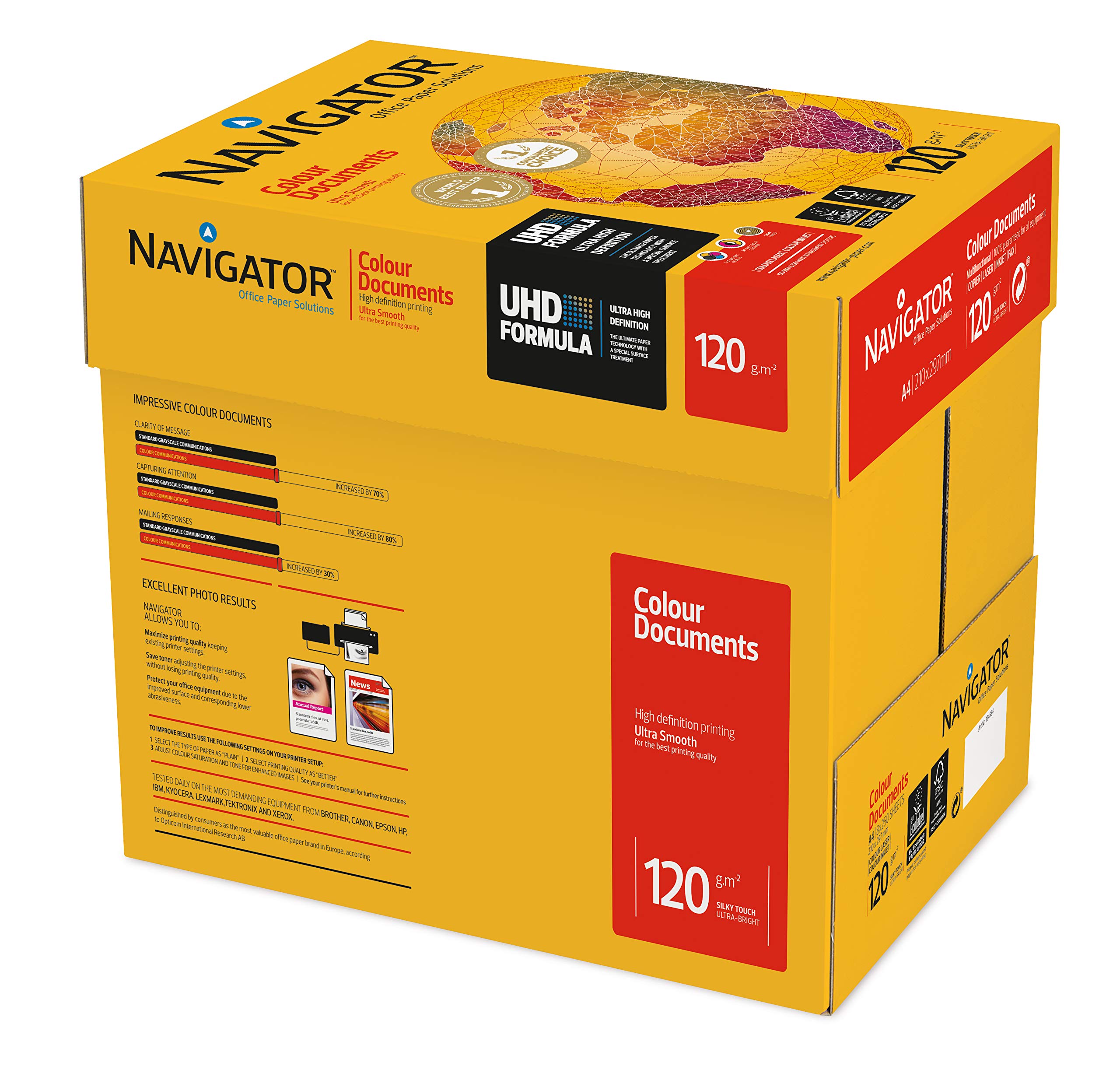 NAVIGATOR A4 Colour Document (Pack of 8 half Reams), White, 120 g