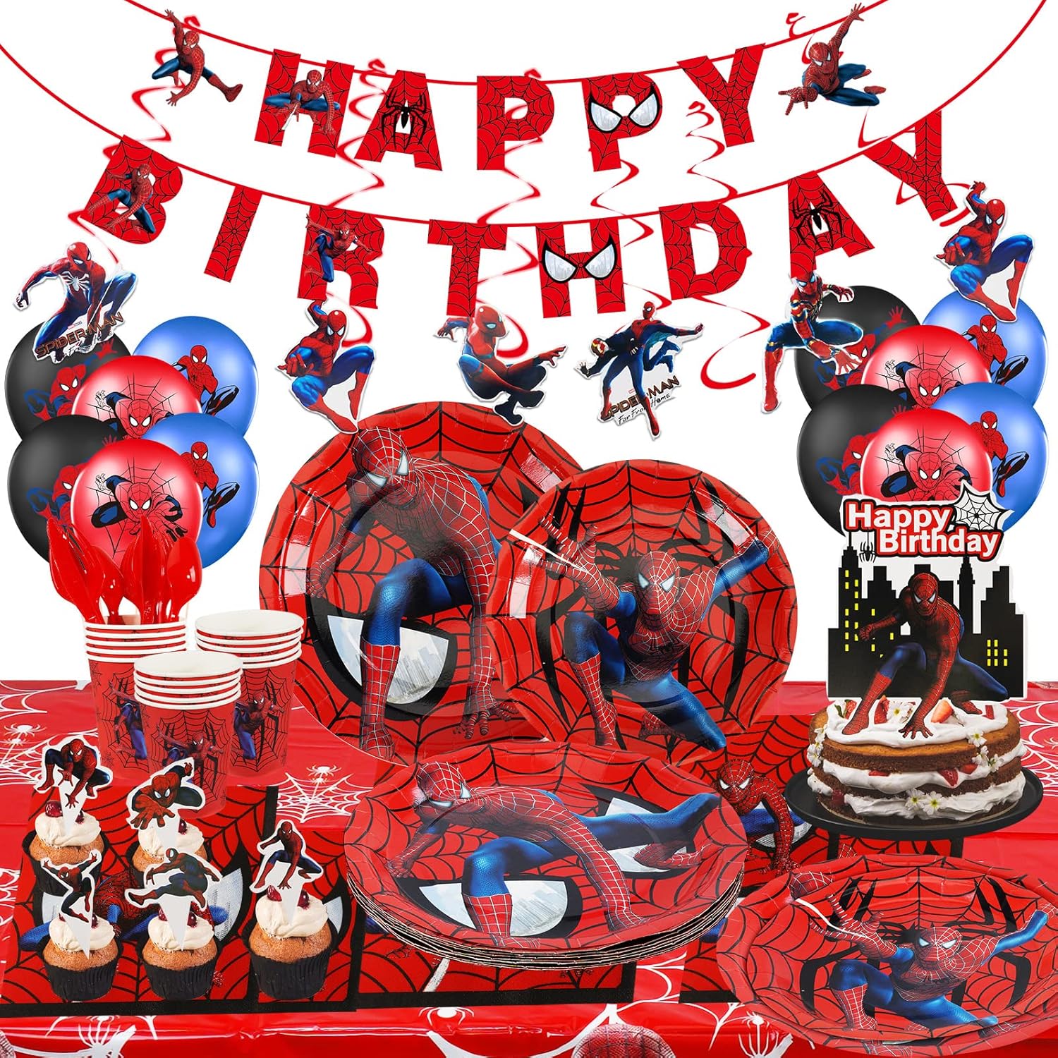 Amazon.com: Spider Birthday Decorations, Superhero Spider Party Supplis ...