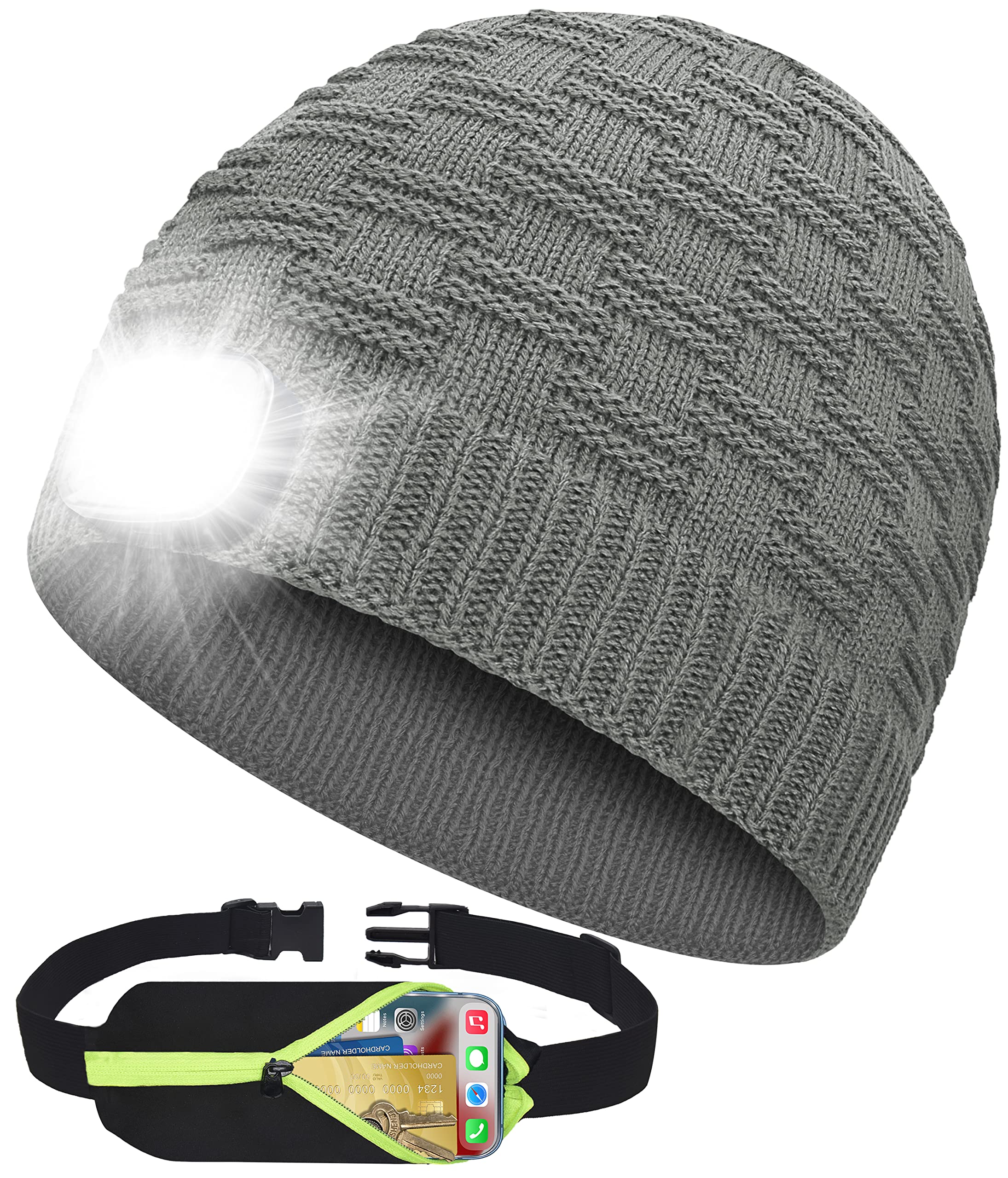 ZenNuttBeanie Hat with Light Led W/Running Belt Winter Visor Hat Christmas Stocking Stuffers Gifts for Men Women Dad Teens