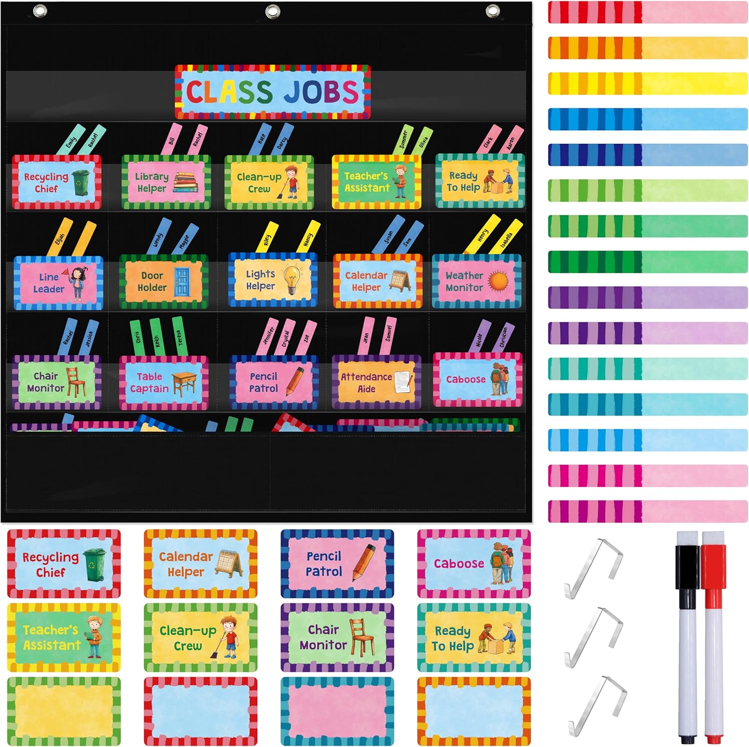 Amazon.com: Class Jobs Pocket Chart, 1 Pocket Chart+83 Erasable Cards+3 ...