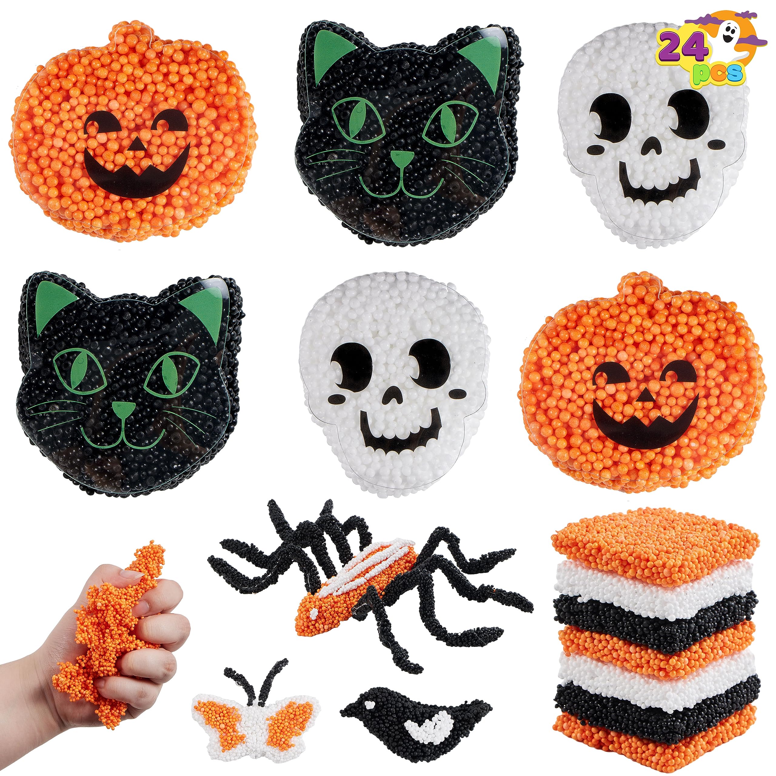 JOYIN 24 PCS Halloween Sensory Play Modeling Squashy Bead Foam Set for Kids, Squishy Fun Foam Toys for Halloween Party Favors, Game Prizes, Develop Creativity, Classroom Exchange