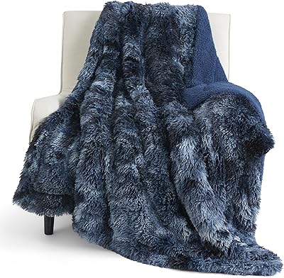 Bedsure Soft Tie Dye Navy Blue Throw Blanket for Couch, Fuzzy Fluffy Blue Blankets Decor for Sofa, Cozy Plush Sherpa Faux Fur Blanket, Blue Christmas Throw Blanket Blue Gifts for Women, Men, 50x60