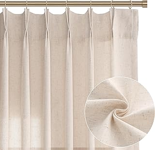 Pinch Pleated Linen Curtains 120 Inches long 2 Panels Set Living Room Pleat Drapes Light Filter Thick Flax Burlap Texture ...