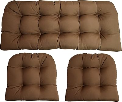 RSH DECOR: Sunbrella 3-Piece Wicker Tufted Cushion Set | Standard Size | Made with Sunbrella Performance Fabric | Outdoor Loveseat & U-Shaped Seat Cushions | Canvas Cocoa Brown