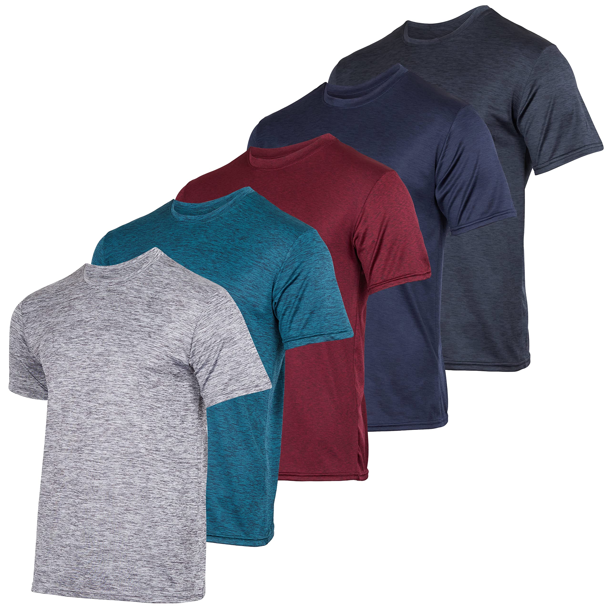 Real Essentials 5 Pack: Men’s Short Sleeve Dry Fit Active Crew Neck T Shirt - Athletic Running Gym Workout Tee Tops