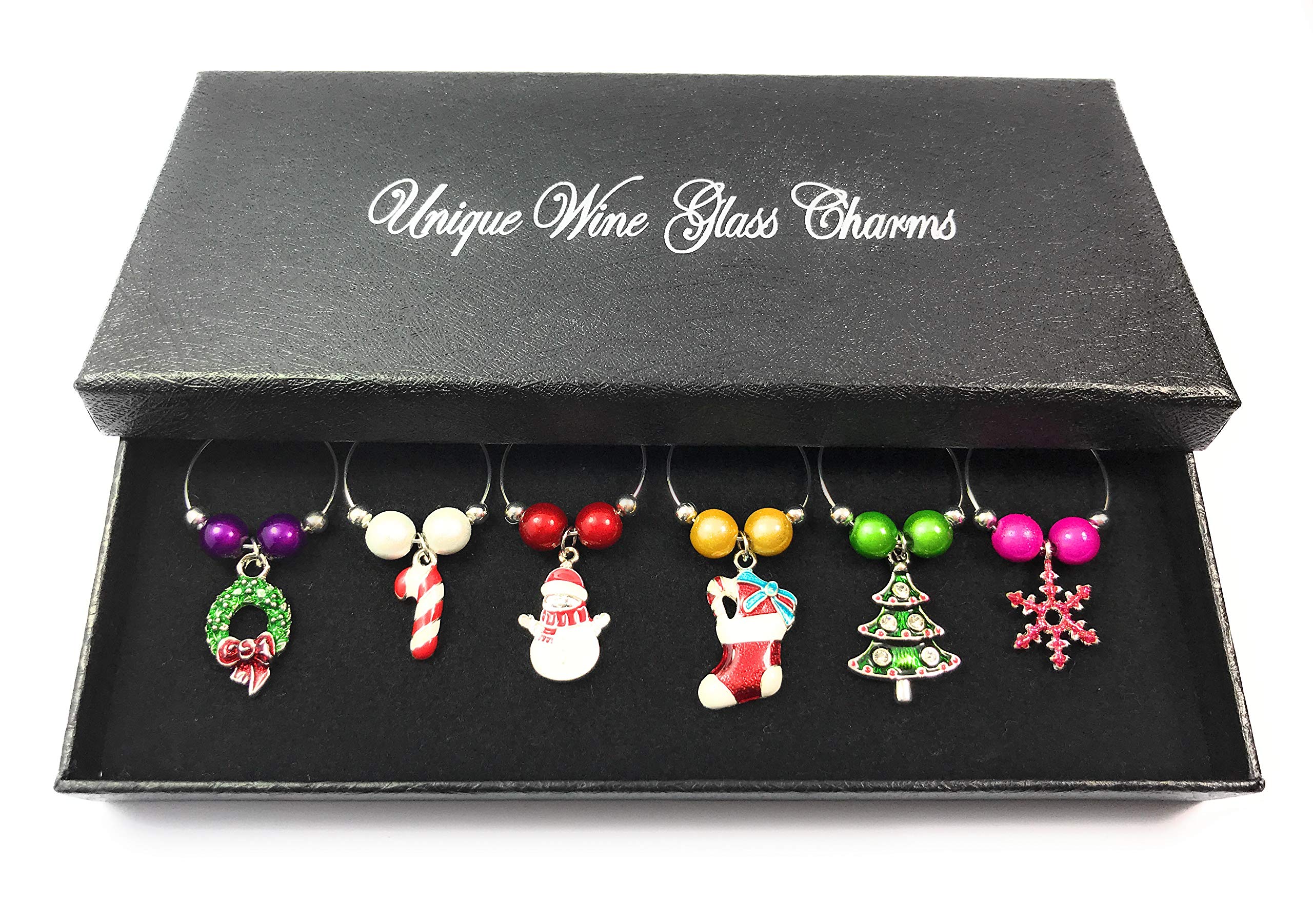 Libby's Market Place Christmas Art Wine Glass Charms with Gift Box