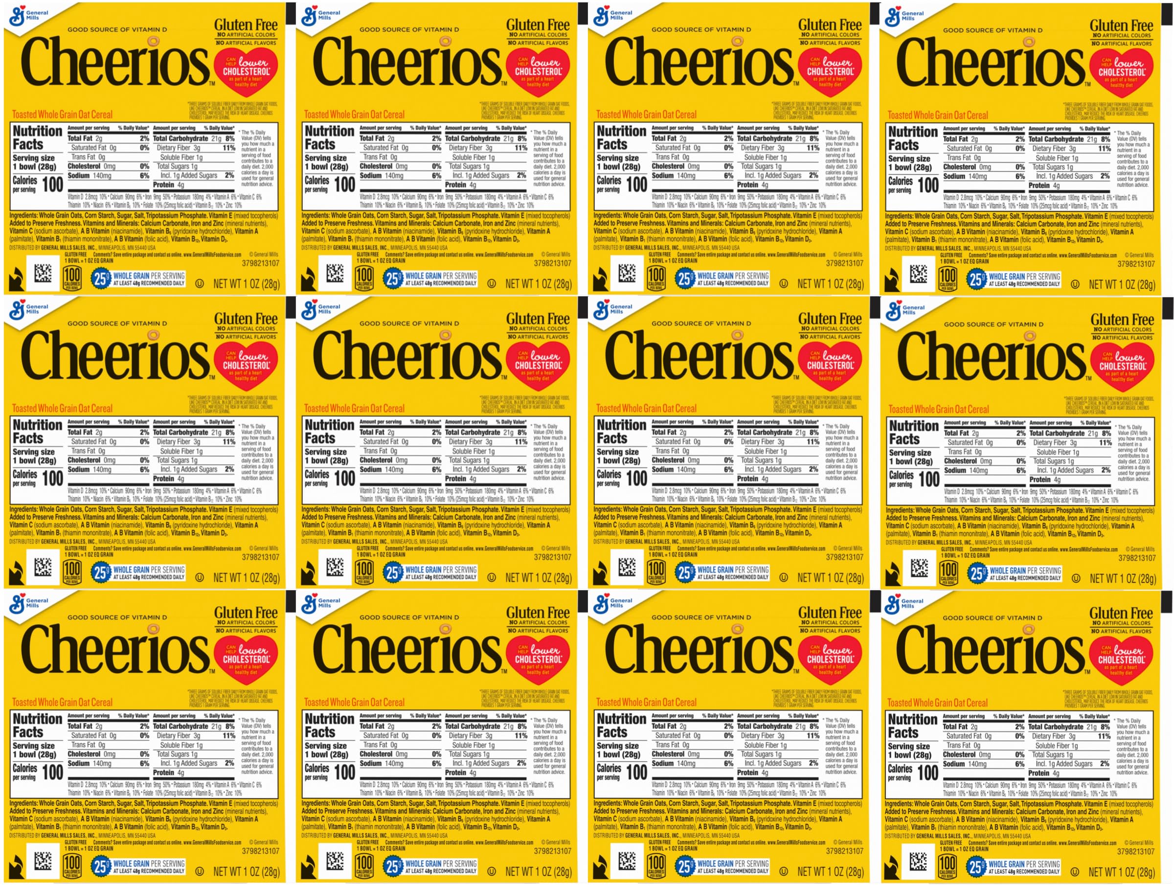 Cheerios Toasted Whole Grain Gluten-Free Cereal, 1.0 oz Single Serve Bowls (Pack of 12) with 2 By The Cup Mood Spoons