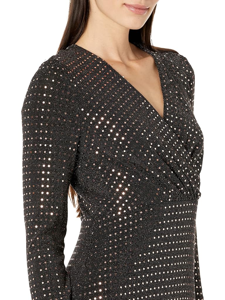 Calvin Klein Long Sleeve V-Neck Glitter Dress