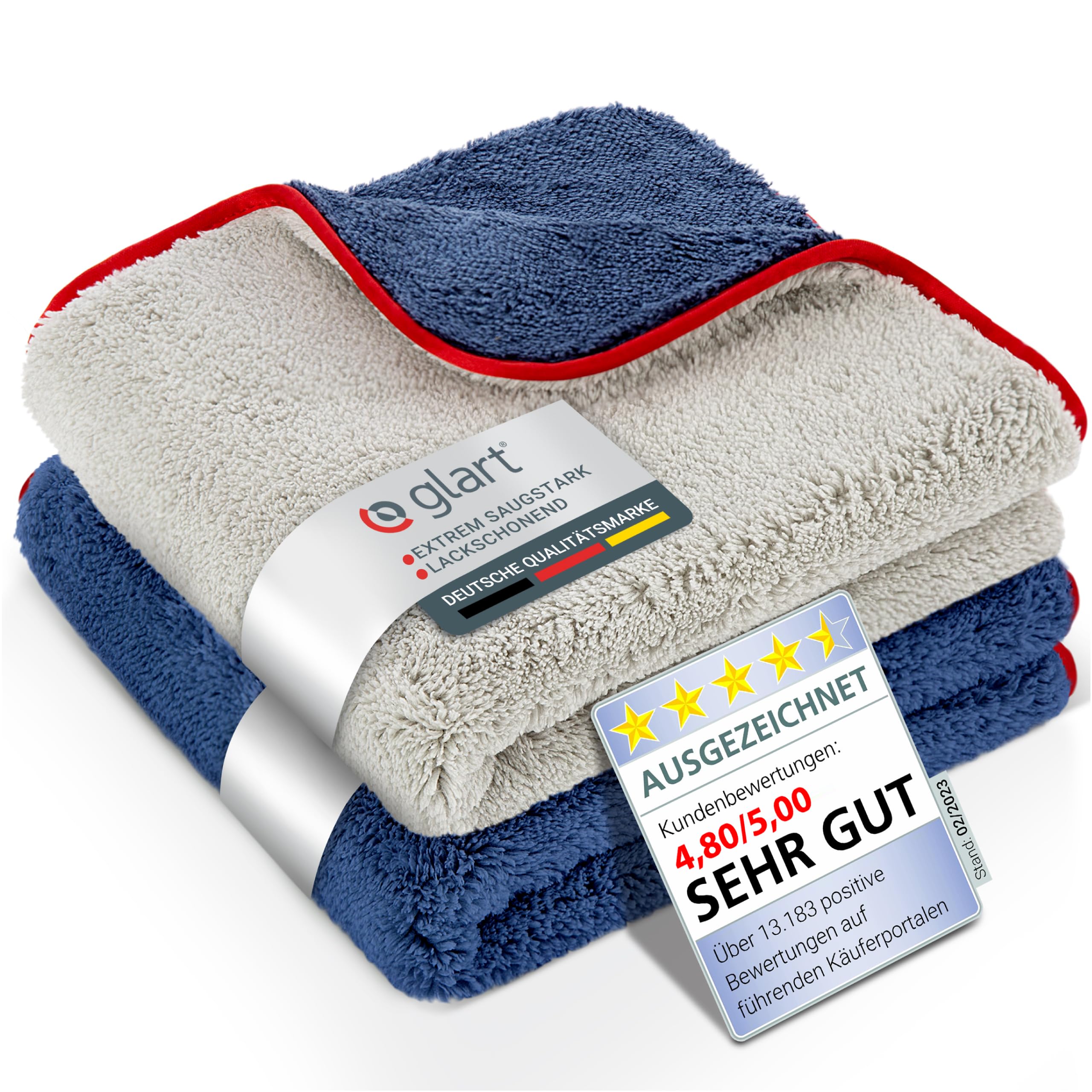 Glart 472PP set of 2 microfibre cloths, for paint polish, panes, cockpit, polishing & drying for car, motorcycle, microfibre polishing cloth varnish, 40x40 cm, Navy/Silver