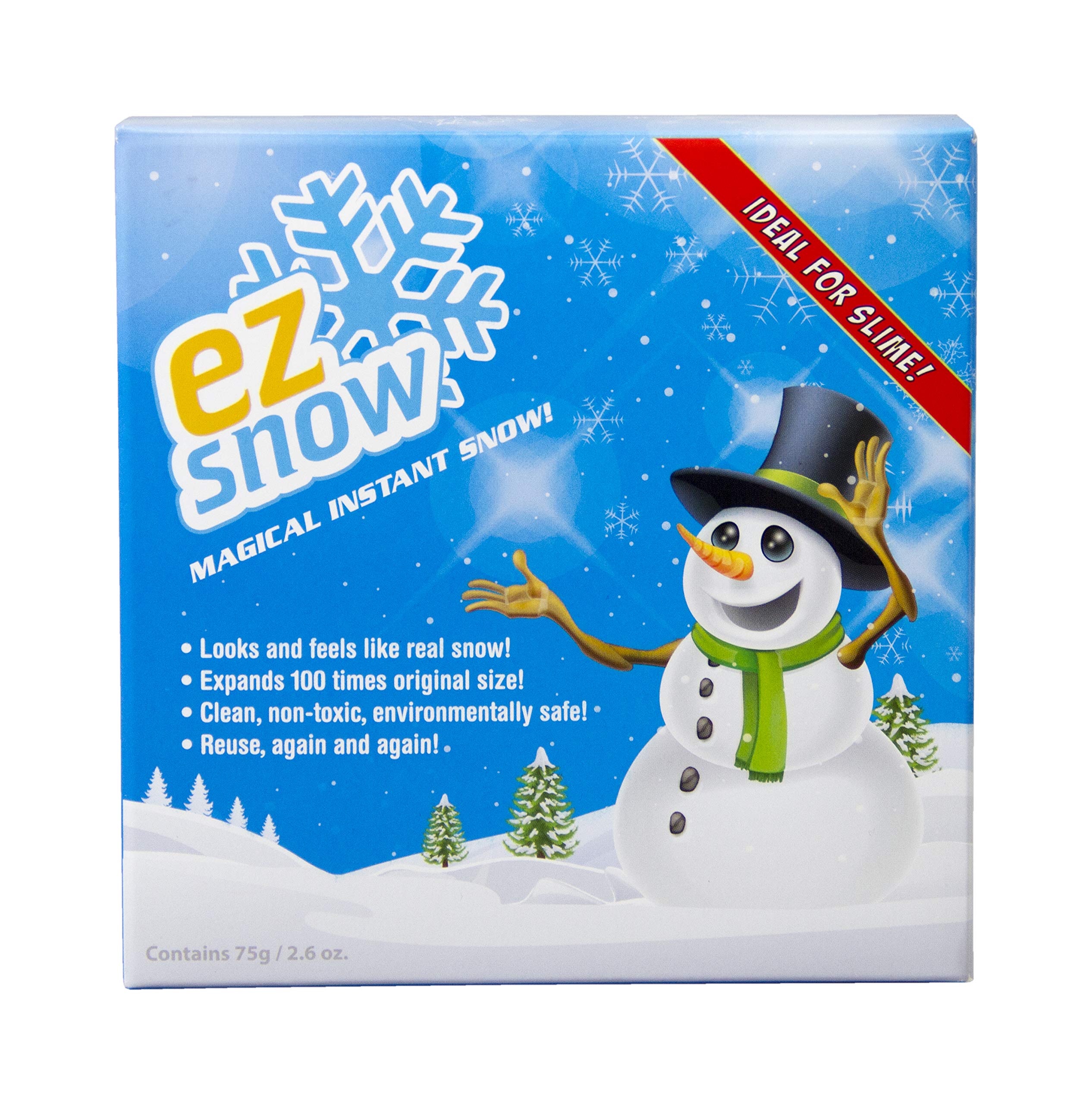 EZ SnowMagical Instant Snow, Looks and feels like real snow, Expands 100 times original size, Clean, non-toxic, environmentally safe, Reuse, again and again. Makes up to 2 gallons. Works with Slime!