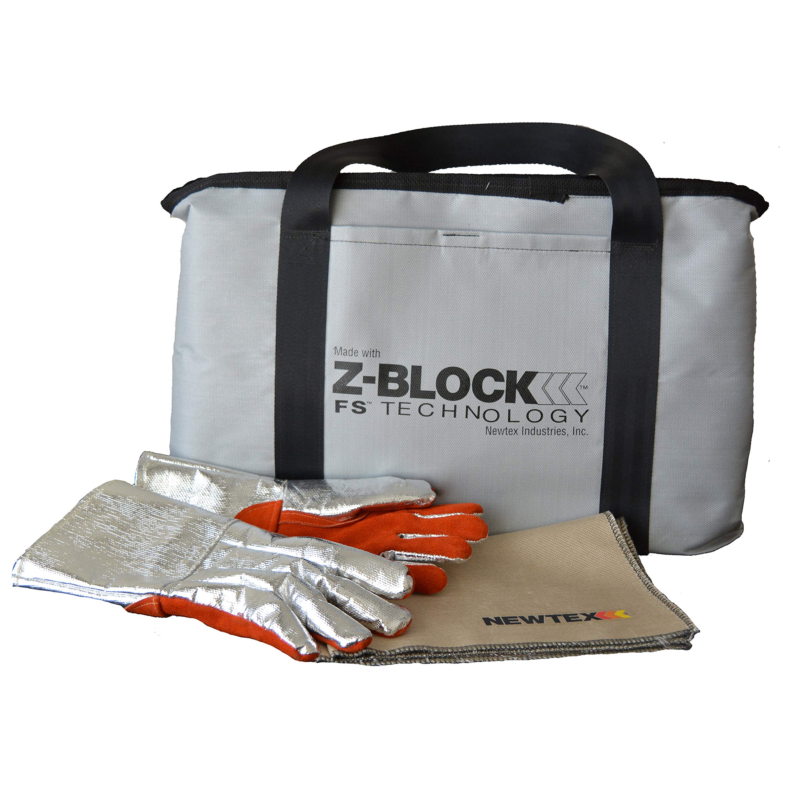 Newtex Z-Block X-Large Lithium Ion Battery Fire Containment Tote Bag Kit Used Aboard Aircraft, Fire Resistant, Flame Retardant, Meets FAA Standards, 24" H x 13" W x 5" D Made in USA