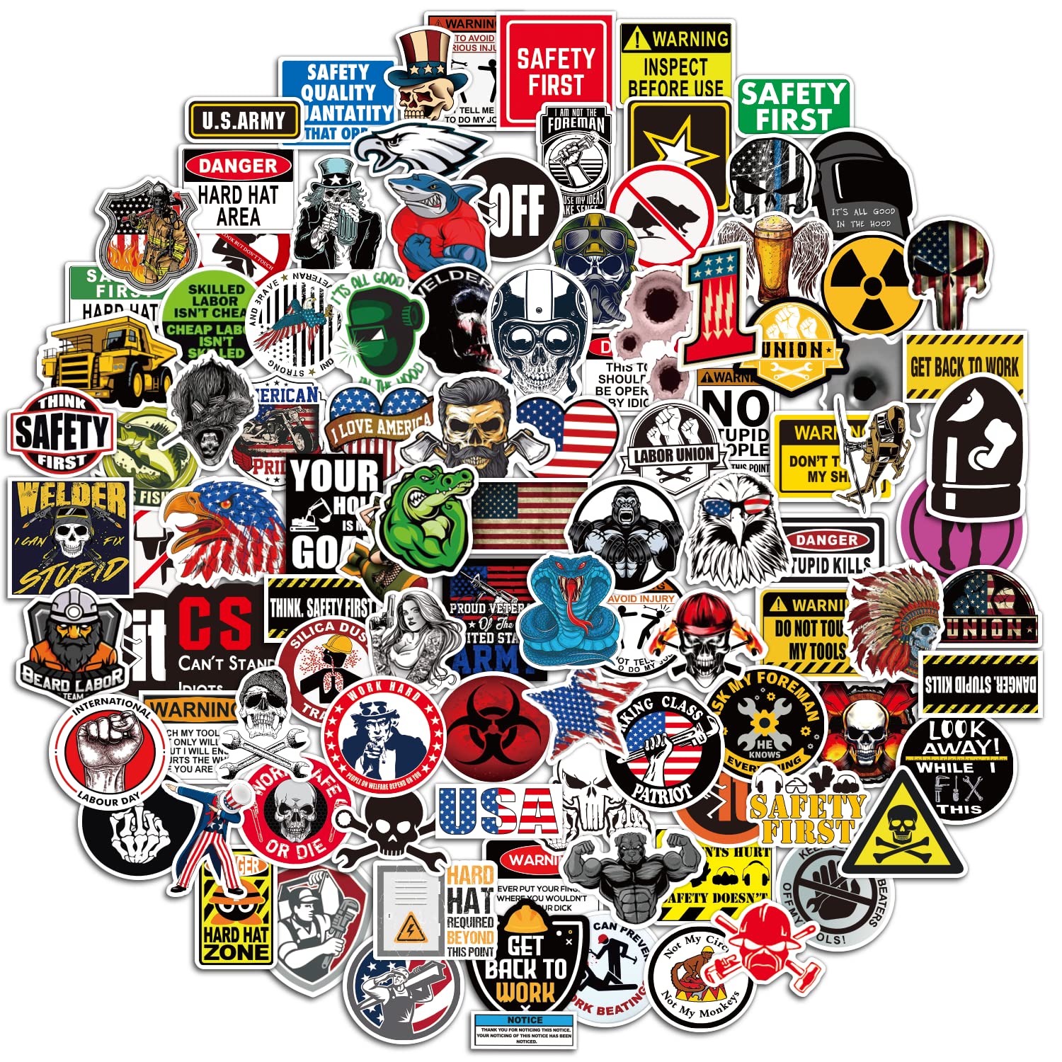 Buy Funny Hard Hat Stickers 105 PCS, Waterproof Vinyl Decals for Tool ...