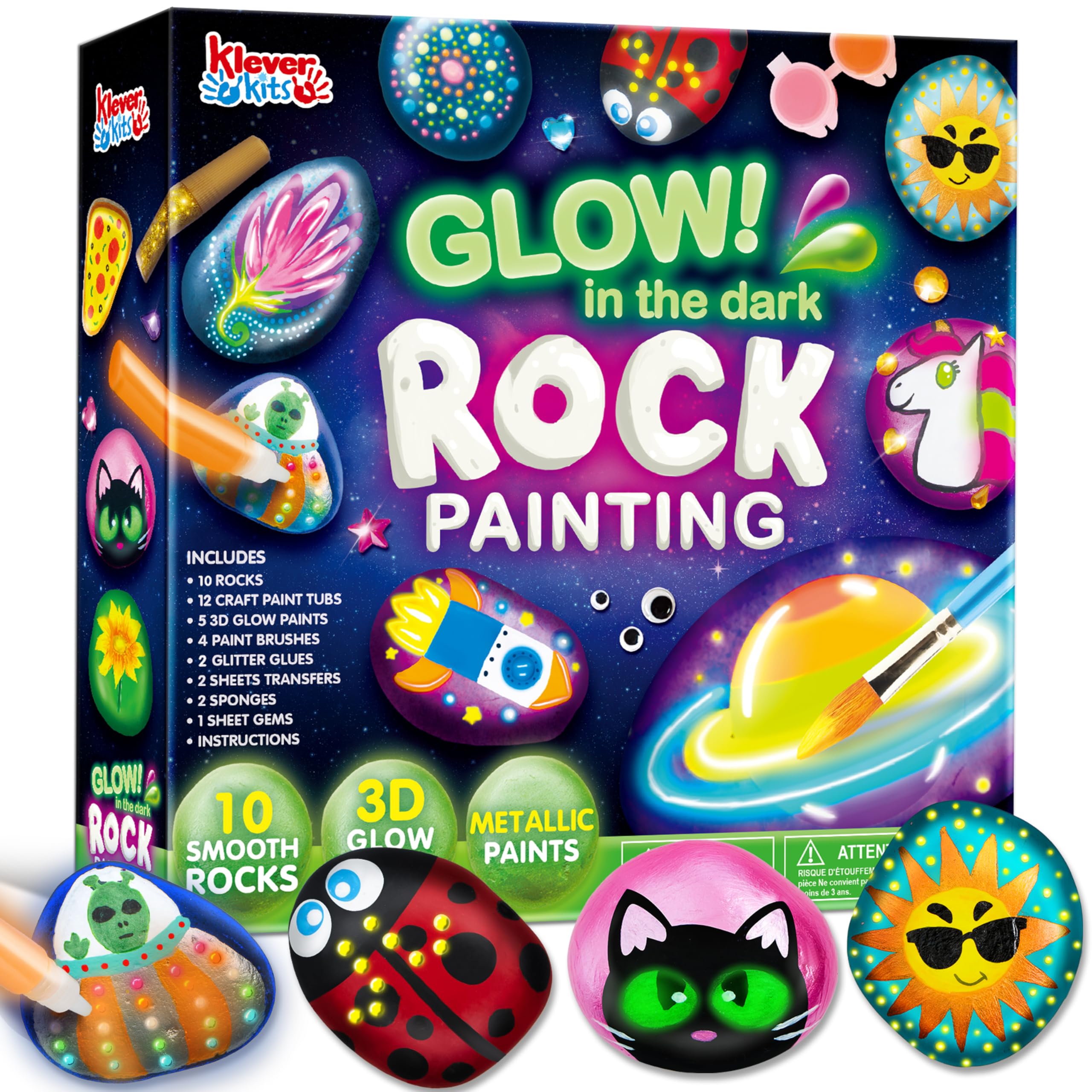 JOYINRock Painting Kit- Glow in The Dark Rock Kit, Arts and Crafts for Kids Ages 6-12, Art Supplies Toy, Kids Craft Paint Kits, Arts & Crafts for Boys Girls Birthday Party Gift Toy