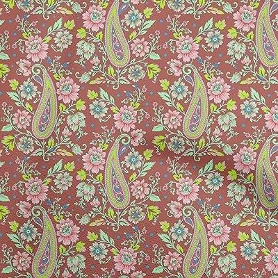 oneOone Cotton Cambric Dark Peach Fabric Paisleys Craft Projects Decor Fabric Printed by The Yard 42 Inch Wide