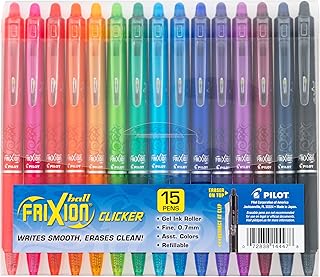 Pilot, FriXion Clicker Erasable Gel Pens, Fine Point 0.7 mm, Pack of 15, Assorted Colors