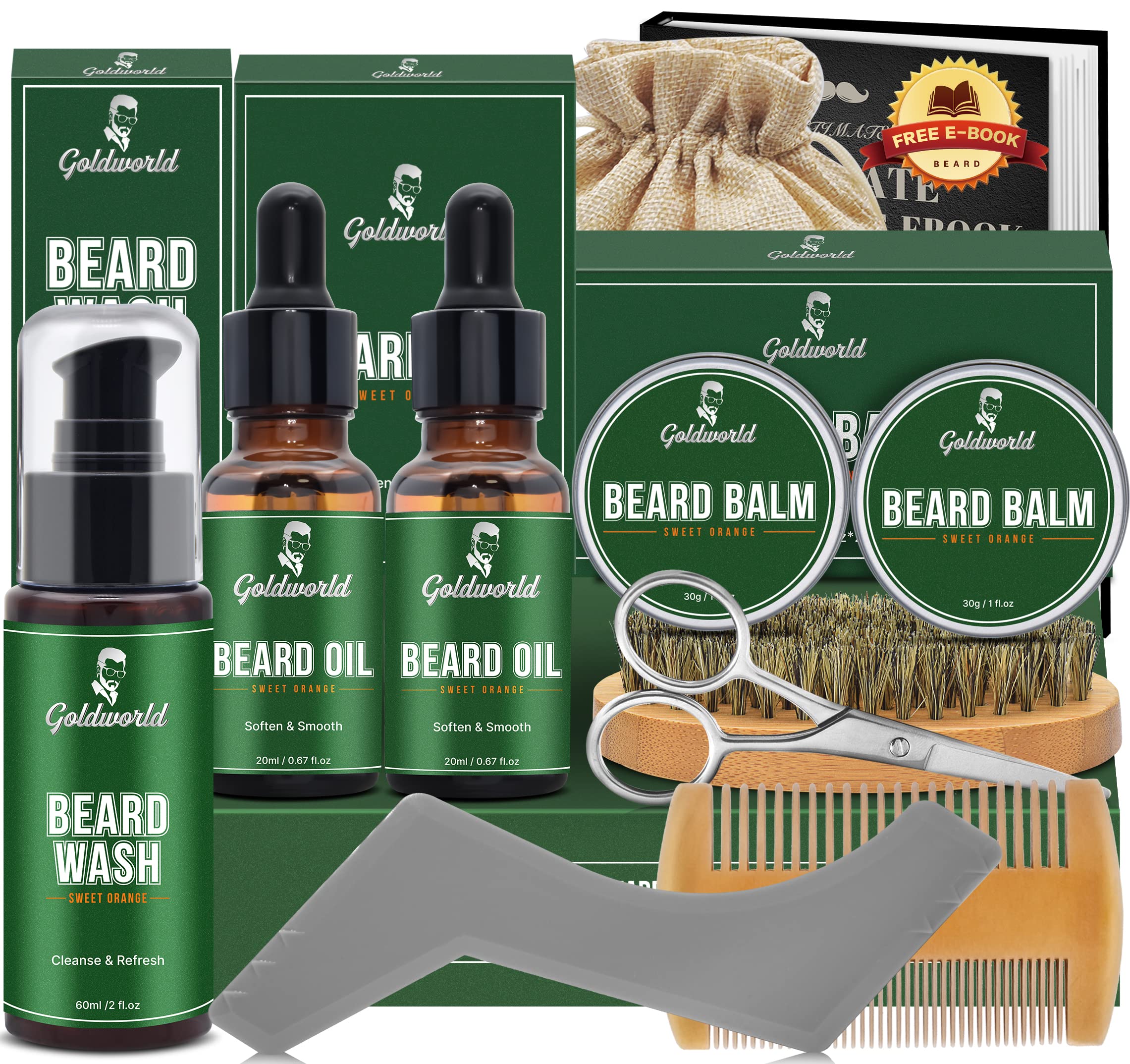 Beard Kit,Beard Grooming Kit w/2 Pack Beard Oil&2 Pack Beard Balm,Christmas Stocking Stuffers Gifts for Men Him Husband Dad Boyfriend,Shaving Kit w/Beard Wash Comb Brush