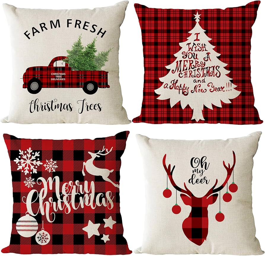 Amazon.com: Set Of 4 Christmas Decorative Throw Pillow Covers ...