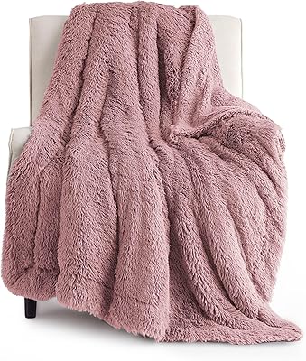 Bedsure Dusty Pink Blanket for Couch, Fluffy Fuzzy Pink Throw Blanket for Sofa, Blush Pink Fleece Blanket Sherpa Faux Fur Blanket, Pink Decor Pink Christmas Blanket Pink Gifts for Women, Girl, 50x60