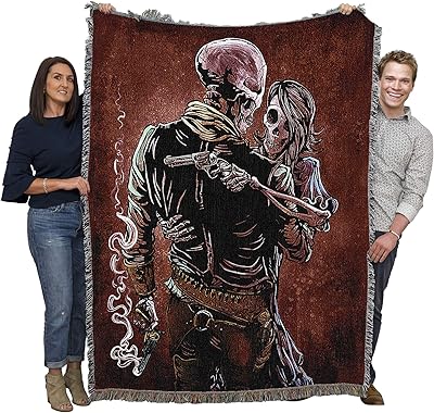 Pure Country Weavers Love Trust and a Revolver Skeleton Blanket by David Lozeau - Gift Fantasy Tapestry Throw Woven from Cotton - Made in The USA (72x54)