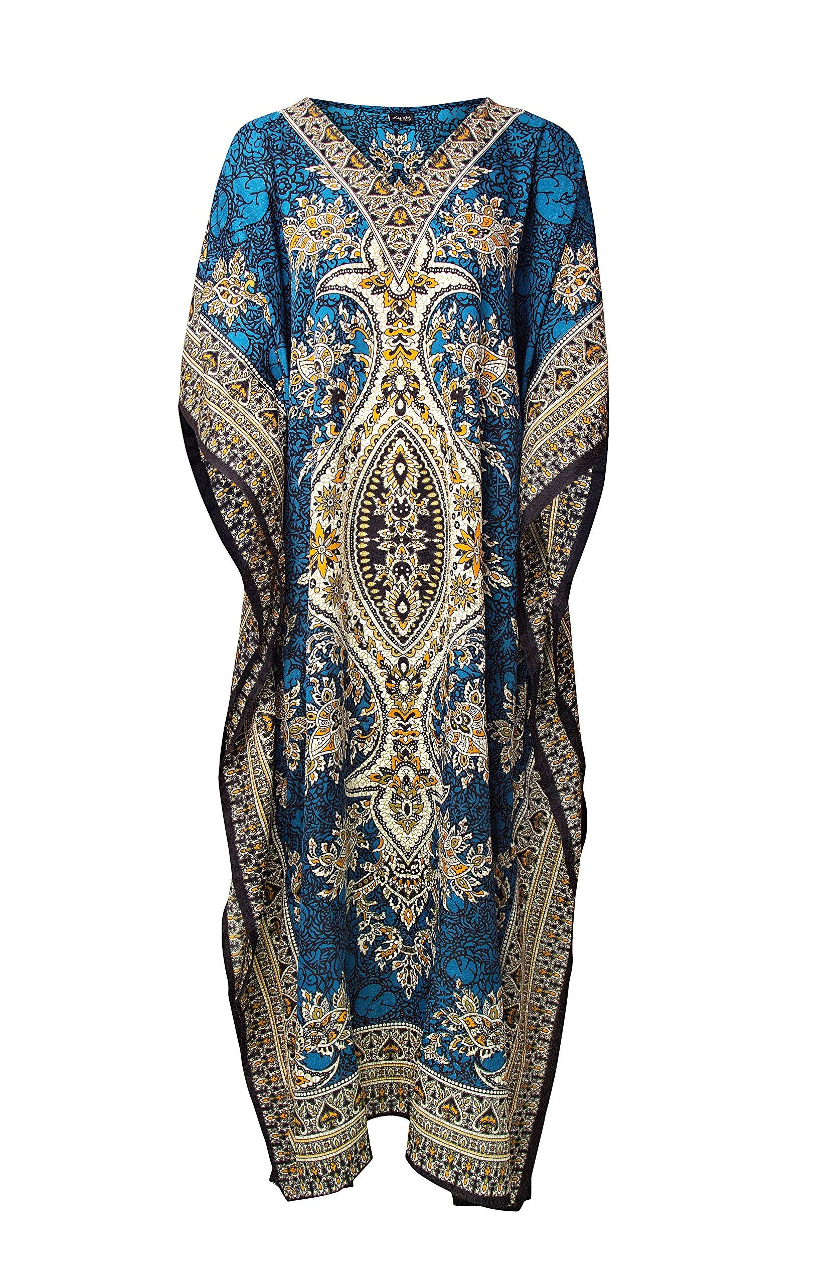 Rubina KapoorRK Essentials | Tribal Ethnic Print Long Kaftan | Plus Size … (Teal)