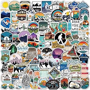 100PCS Outdoor Adventure Hiking Canmping Wilderness Stickers Pack for Water Bottles, Cars, Laptop, Bike, Vinyl Waterproof Travel Wildlife Cool Stickers, Nature Forest Decals for Adults Teens Camper