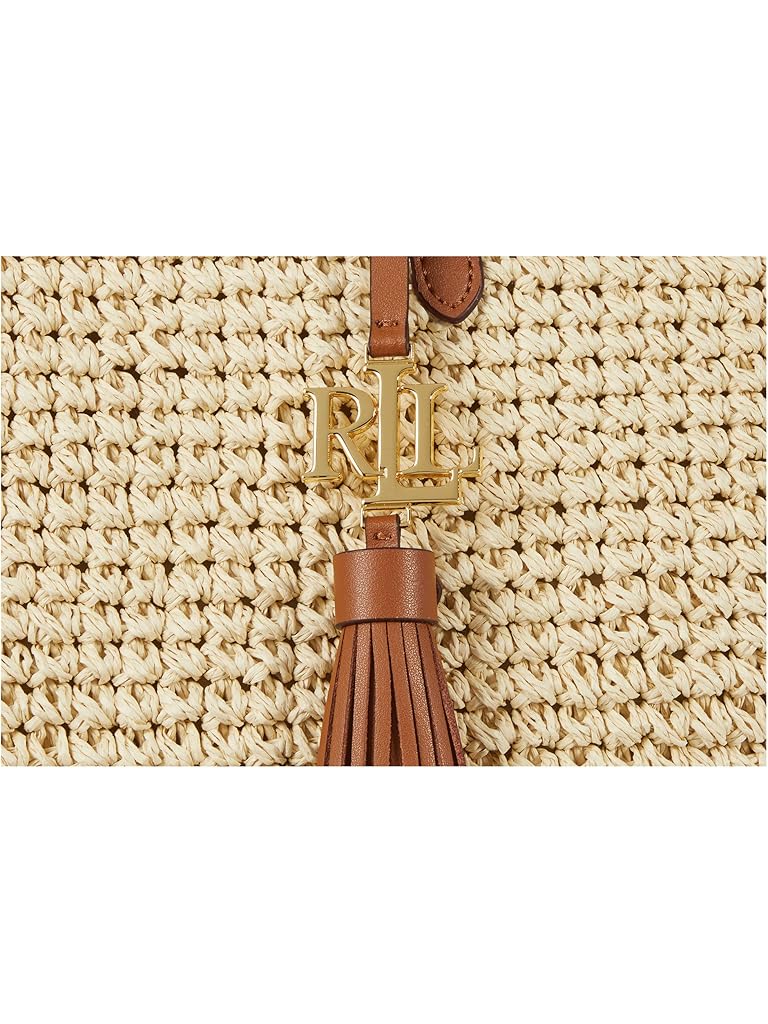 Tan Lauren Ralph Lauren Crochet-Straw Medium Whitney Tote