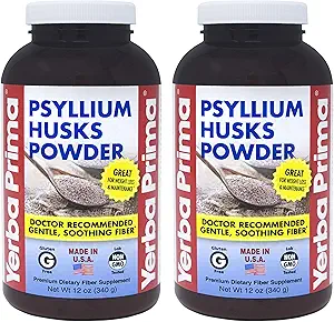 Yerba Prima Psyllium Husks Powder 12 oz (Pack of 2) - Natural Fiber Supplement - Colon Cleanse - Gut Health - Vegan, Non-GMO, Gluten-Free - Both Soluble & Insoluble Bulk for Regularity Support (New La