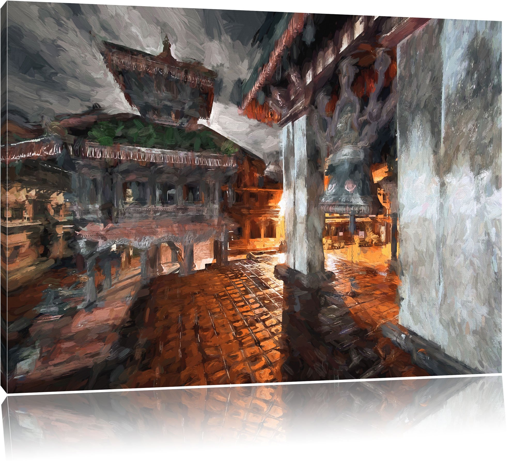 Pixxprint ancient town in nepal as a canvas picture | Size: 80x60 cm | Mural | Art Print | ready covered