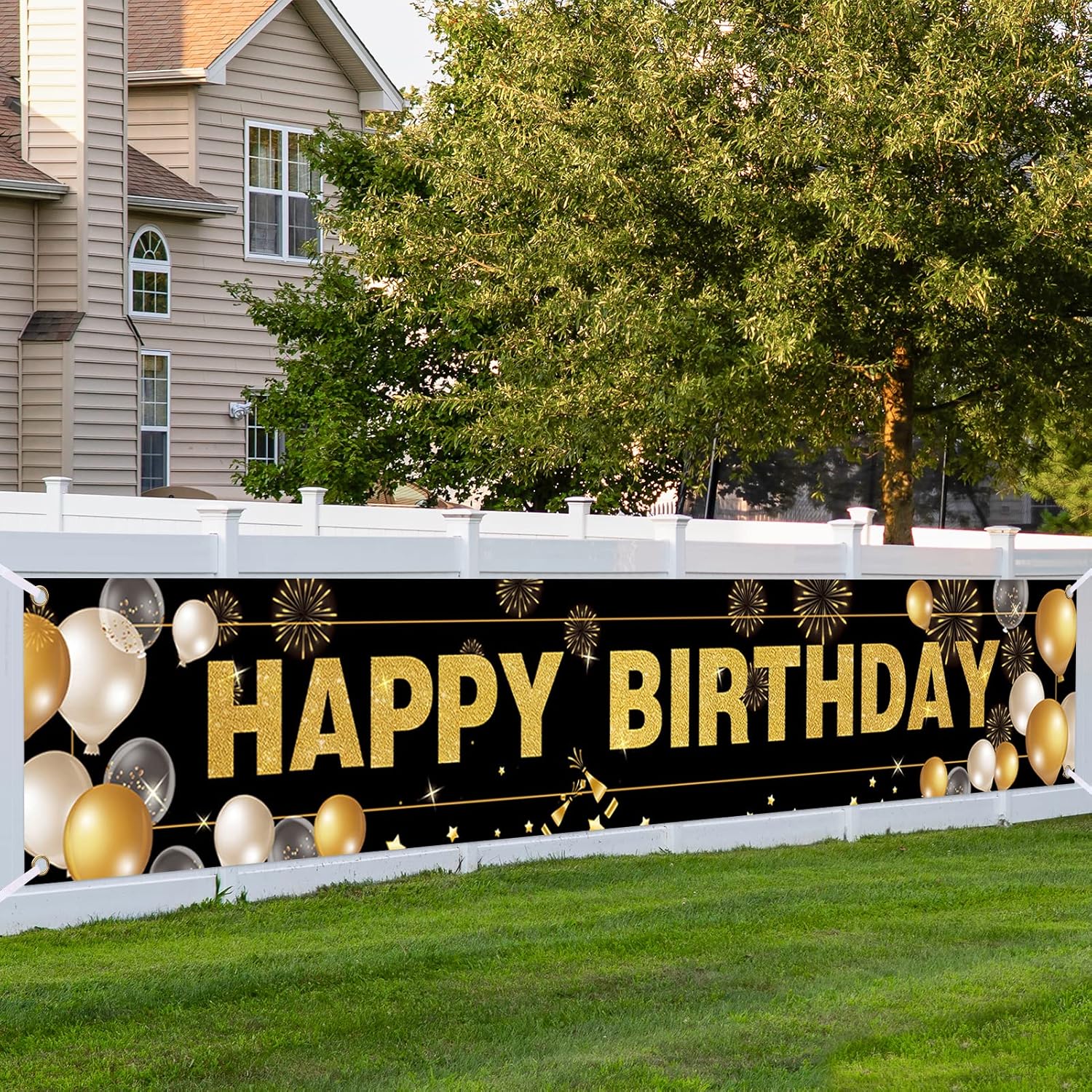 Amazon.com : Sanwarm Happy Birthday Banner, Outdoor Large Fence Yard ...