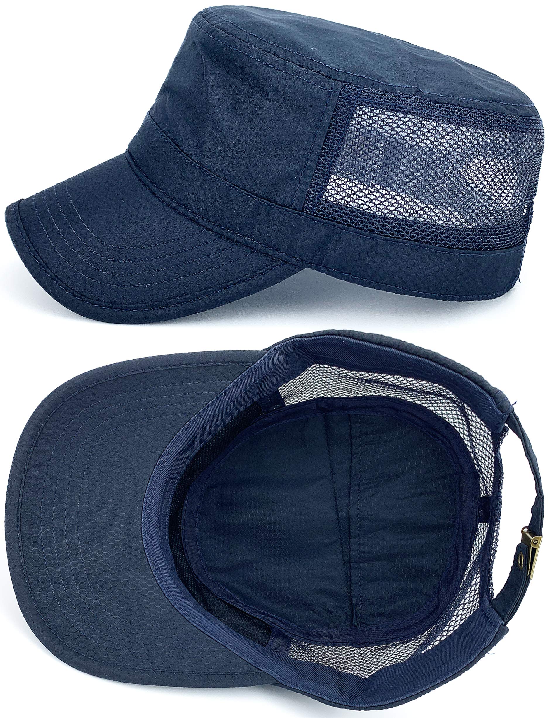 Hidden Pocket Cadet Army Hat Quick Dry Military Flat Top Baseball Dad Sun Cap Mesh Back