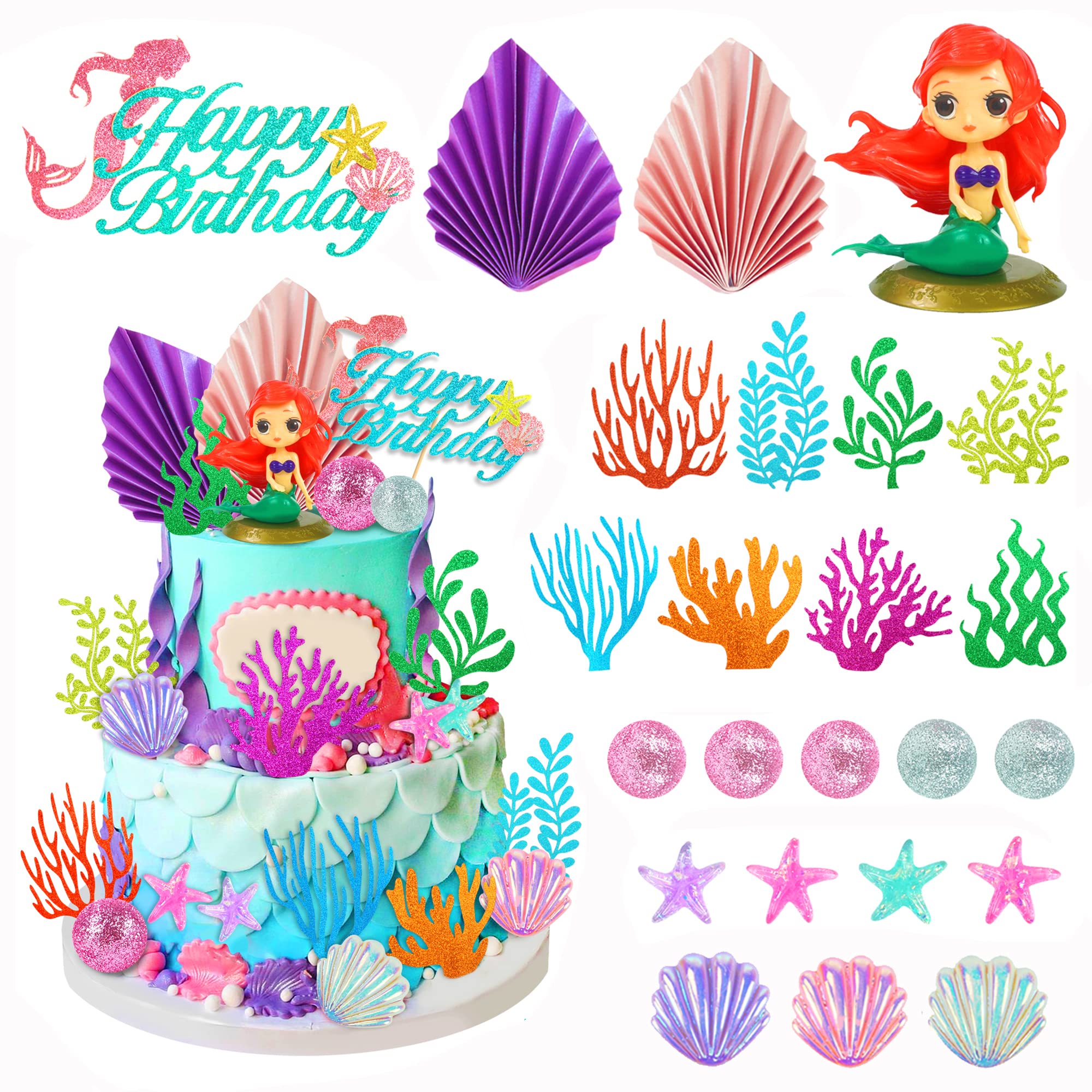 Buy 24PCS Mermaid Cake Topper Under the Sea Cake Topper with Ariel ...