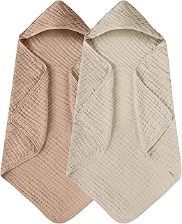 Yoofoss Hooded Baby Towels for Newborn 2 Pack 100% Muslin Cotton Baby Bath Towel with Hood for Babies, Infant, Toddler and...