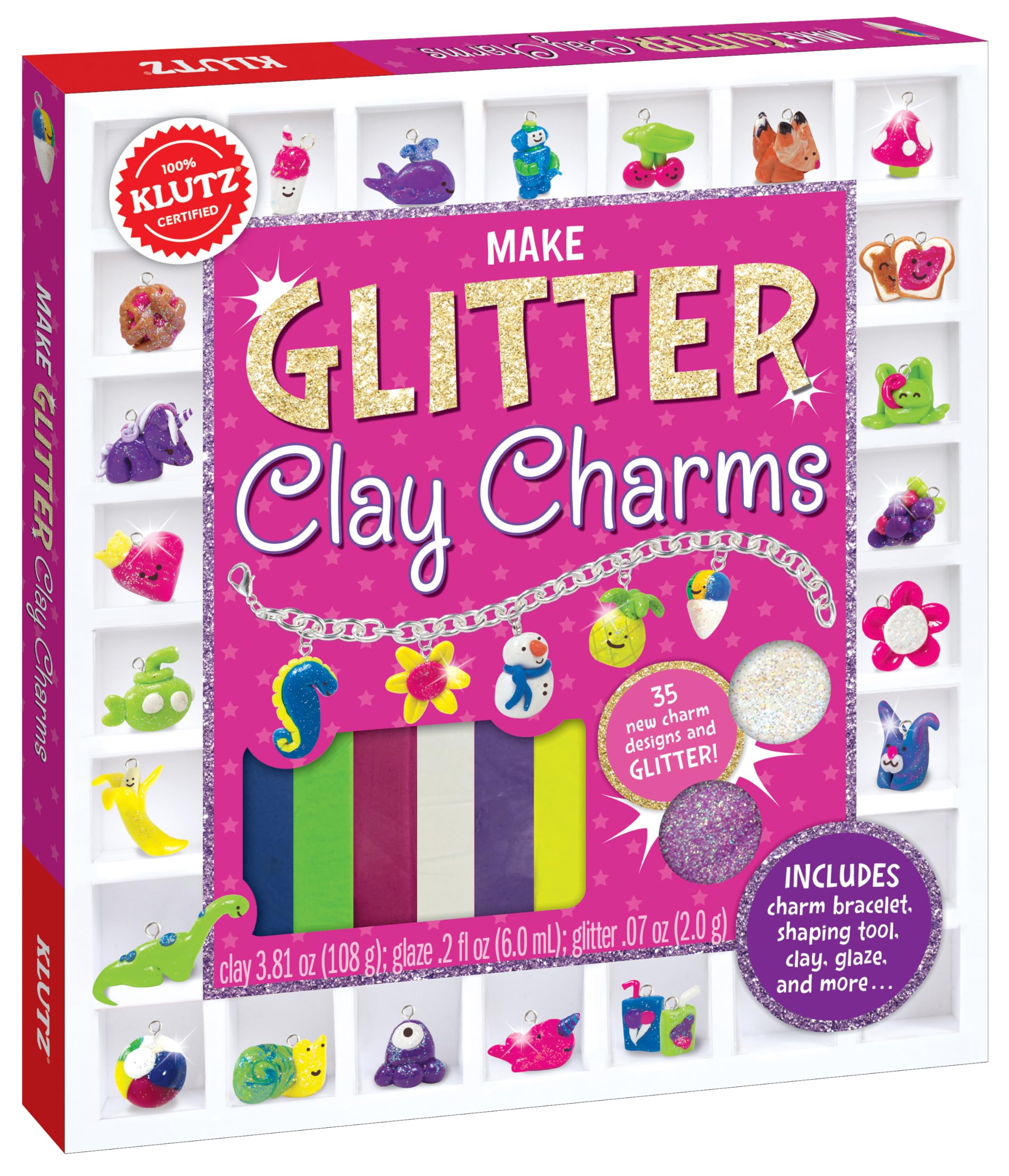 Klutz Make Glitter Clay Charms Craft Kit, 8" Length x 1.25" Width x 9" Height