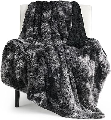 Bedsure Soft Black Throw Blanket for Couch, Fluffy Fuzzy Black Blankets for Sofa, Cozy Plush Sherpa Fleece Faux Fur Blanket, Tie Dye Black Decor Christmas Blanket Black Gifts for Women, Men, 50x60